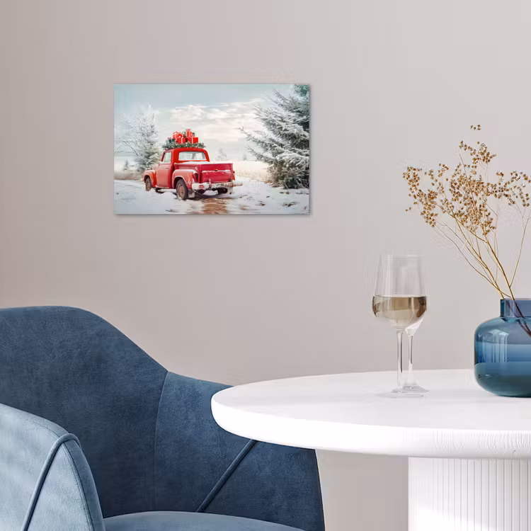 Auto - Rood - Cadeaus - Winter - Sneeuw - Kerst poster papier klein -sfeer3