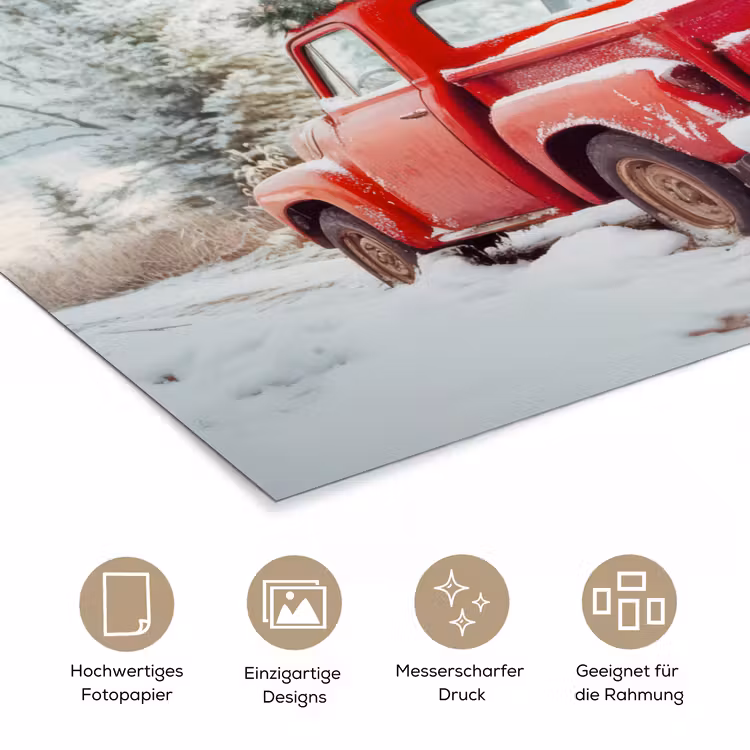 Auto - Rood - Cadeaus - Winter - Sneeuw - Kerst poster papier klein -tcloseup_DE