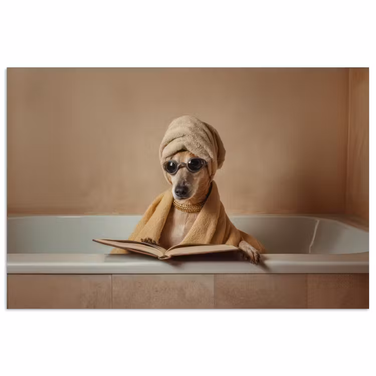 Bad - Hond - Boek - Zonnebril poster papier klein -3d