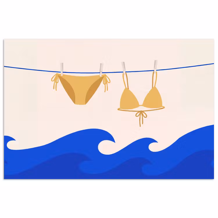 Zwemkleding - Zee - Zomer - Illustratie - Geel poster papier klein -3d