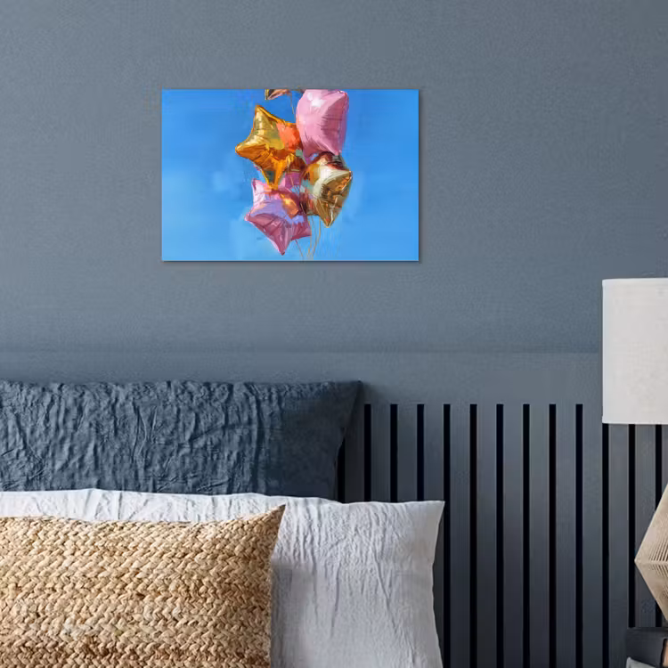 Ballonnen - Goud - Stervorm - Roze poster papier klein -sfeer2
