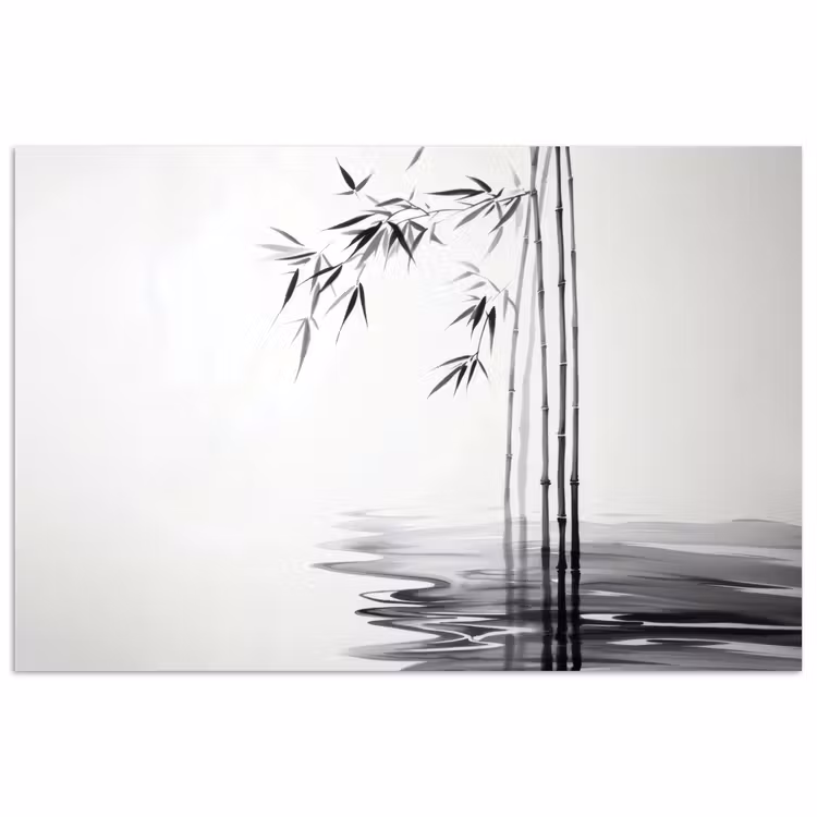Bamboestammen - Water - Minimalistisch - Wit poster papier klein -3d