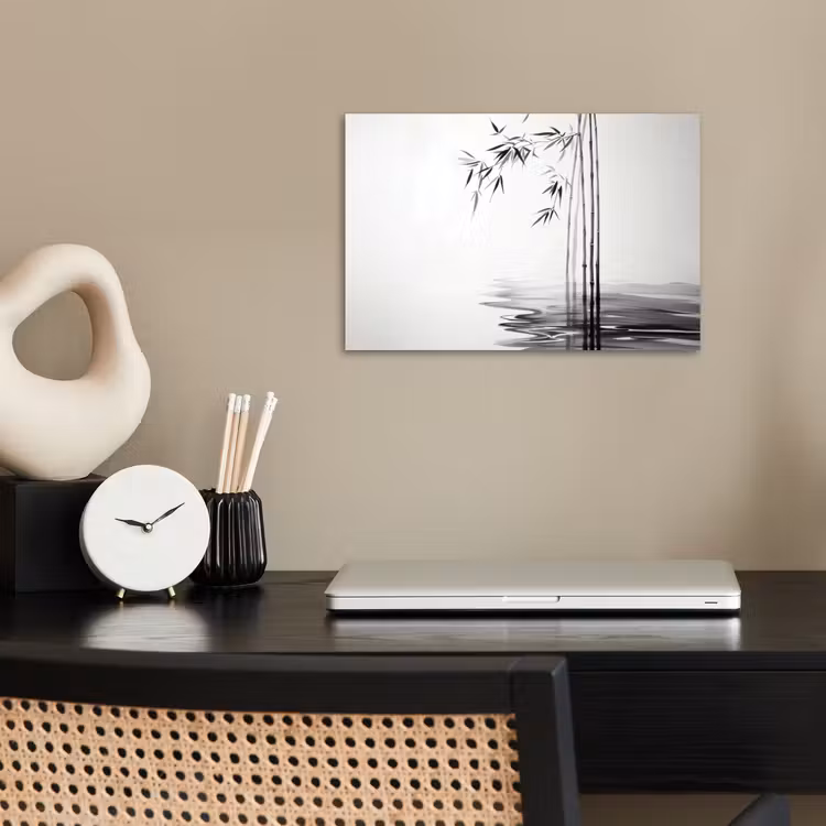 Bamboestammen - Water - Minimalistisch - Wit poster papier klein -sfeer1