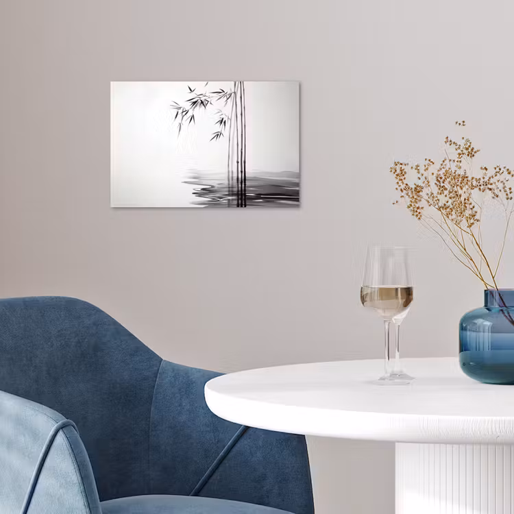 Bamboestammen - Water - Minimalistisch - Wit poster papier klein -sfeer3