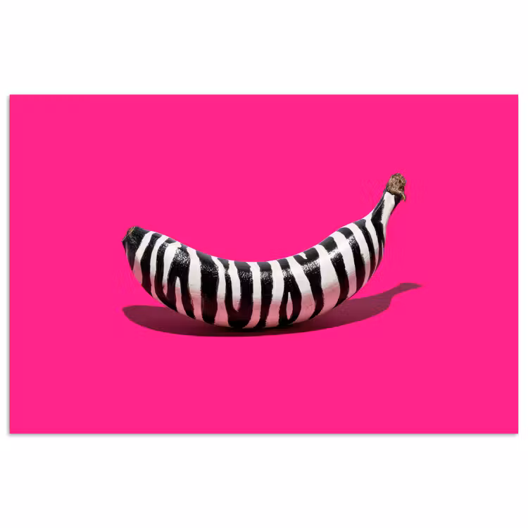 Banaan - Zebraprint - Roze poster papier klein -3d