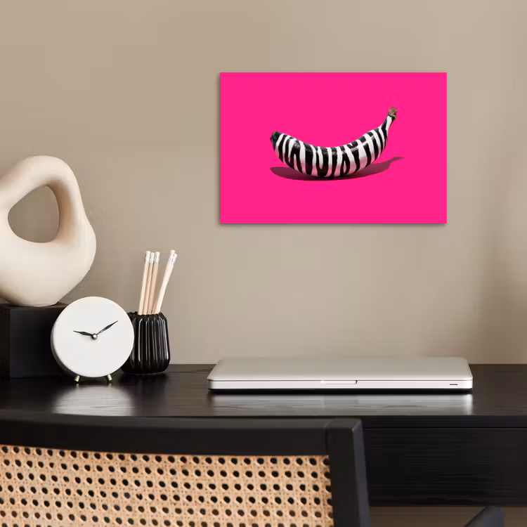 Banaan - Zebraprint - Roze poster papier klein -sfeer1