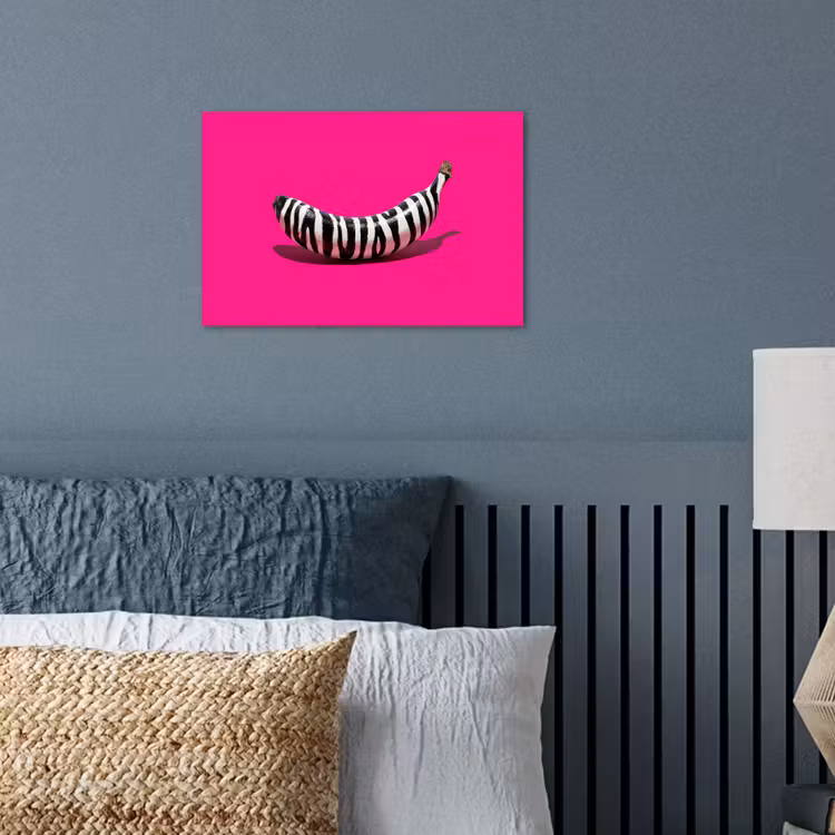 Banaan - Zebraprint - Roze poster papier klein -sfeer2