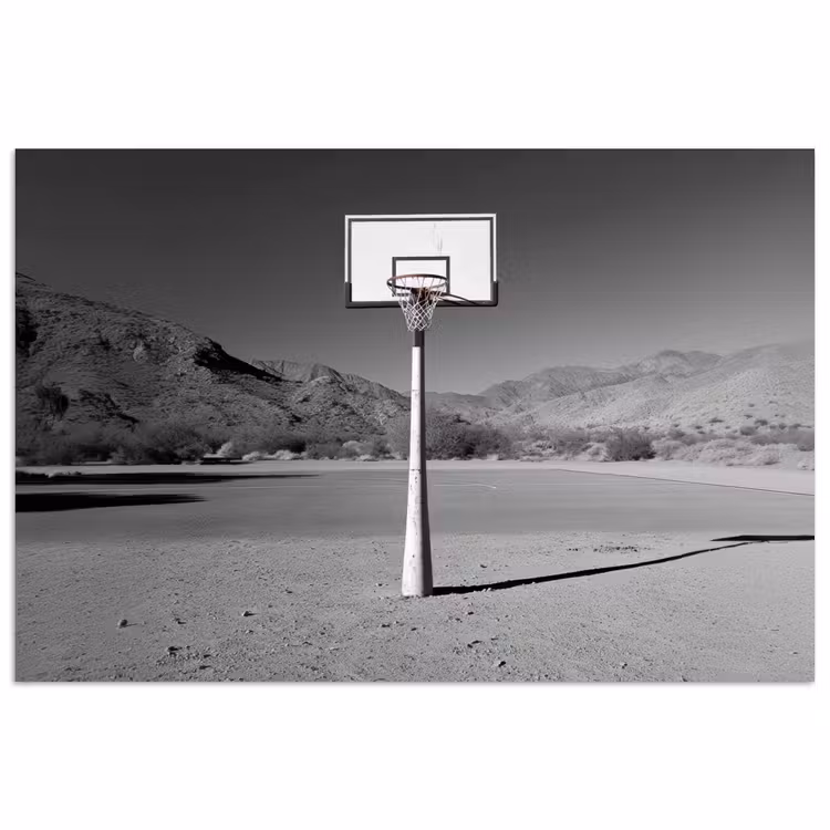 Basketbalpaal - Landschap - Zand - Wit poster papier klein -3d