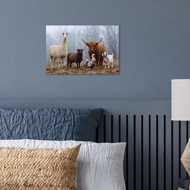 Boerderijdieren - Groep - Mist - Natuur - Rustiek poster papier klein -sfeer2