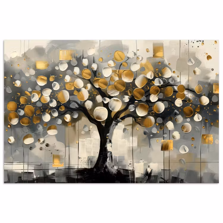 Boom - Abstract - Beige - Goud - Zwart poster papier klein -3d