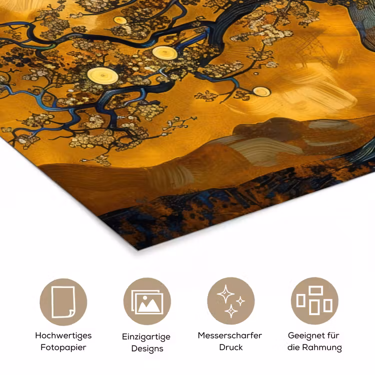 Boom - Levensboom - Abstract - Goud poster papier klein -tcloseup_DE