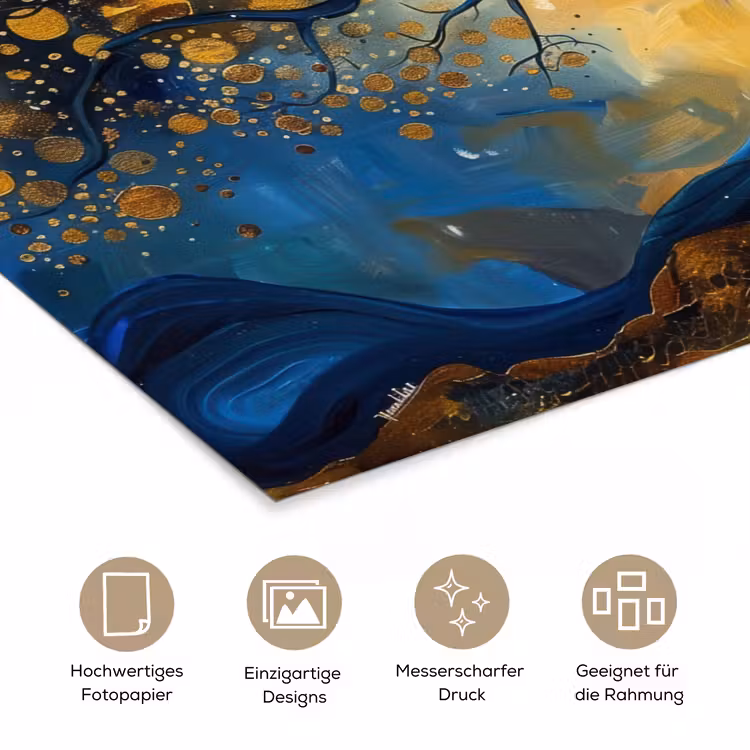 Boom - Levensboom - Blauw - Goud poster papier klein -tcloseup_DE