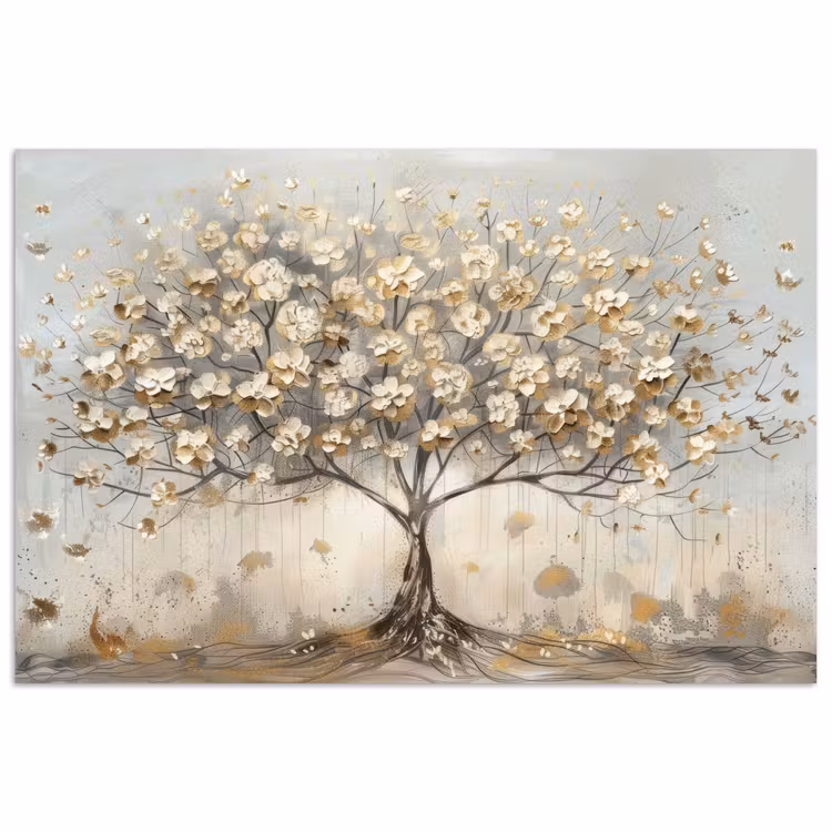 Boom - Beige - Goud - Verflook - Grijs poster papier klein -3d