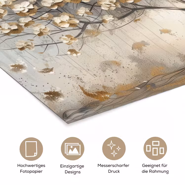 Boom - Beige - Goud - Verflook - Grijs poster papier klein -tcloseup_DE