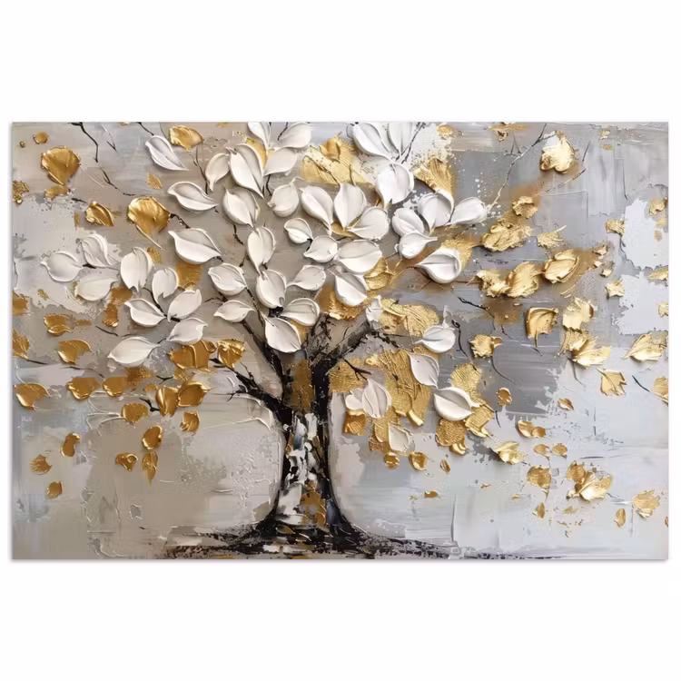 Boom - Beige - Grijs - Goud - Abstract poster papier klein -3d