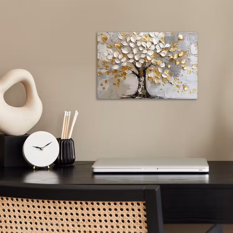 Boom - Beige - Grijs - Goud - Abstract poster papier klein -sfeer1