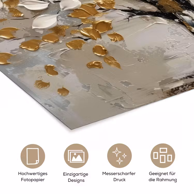 Boom - Beige - Grijs - Goud - Abstract poster papier klein -tcloseup_DE