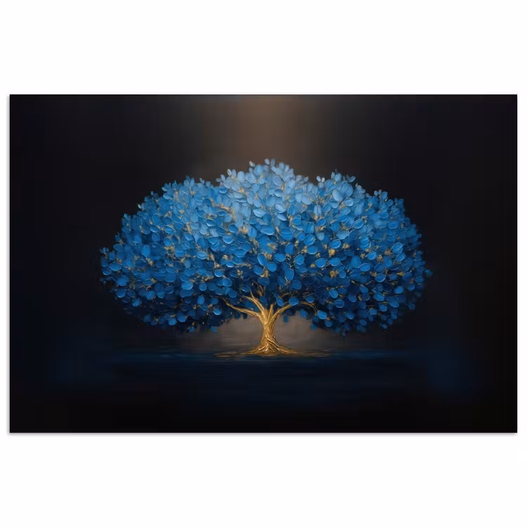 Boom - Blauw - Bladeren - Penseelstreken poster papier klein -3d