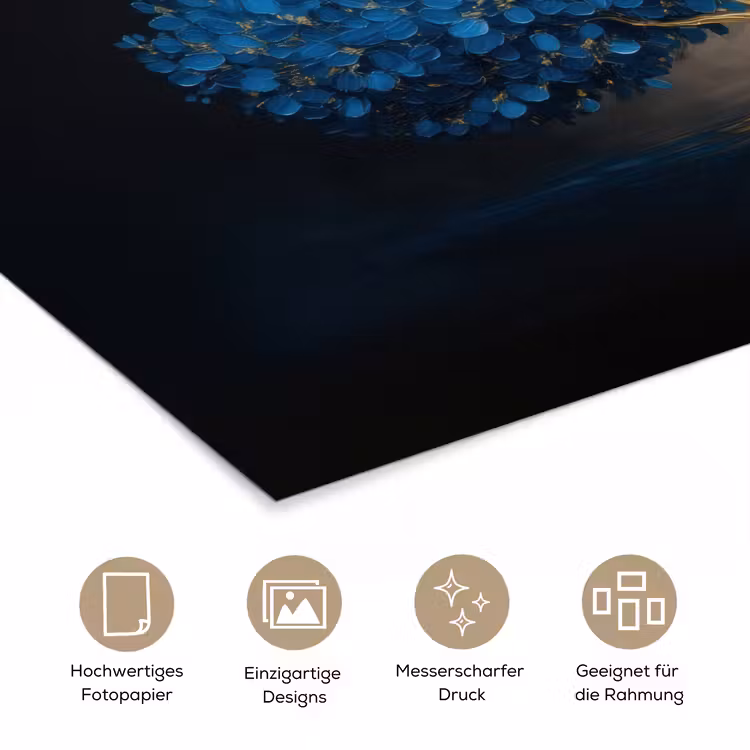 Boom - Blauw - Bladeren - Penseelstreken poster papier klein -tcloseup_DE