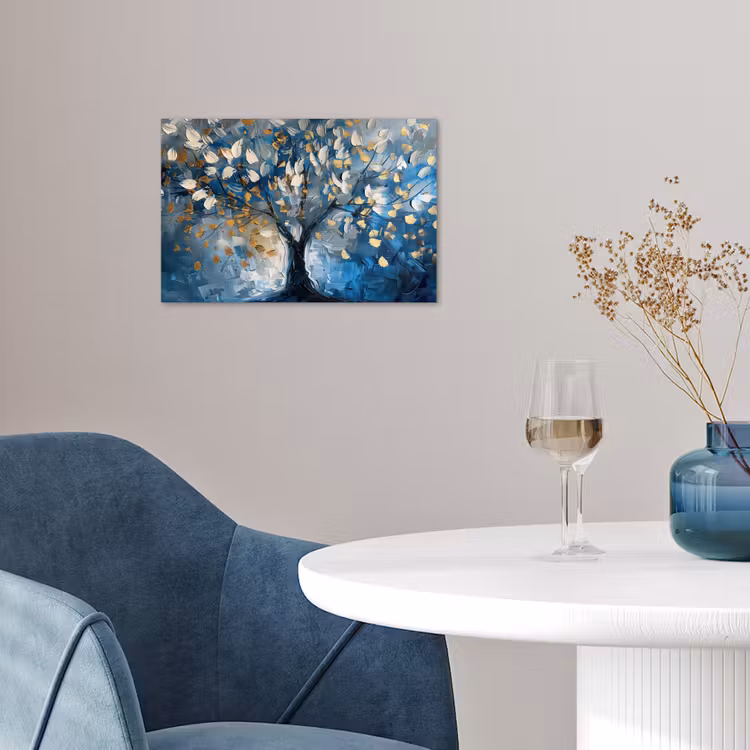 Boom - Blauw - Goud - Abstract poster papier klein -sfeer3