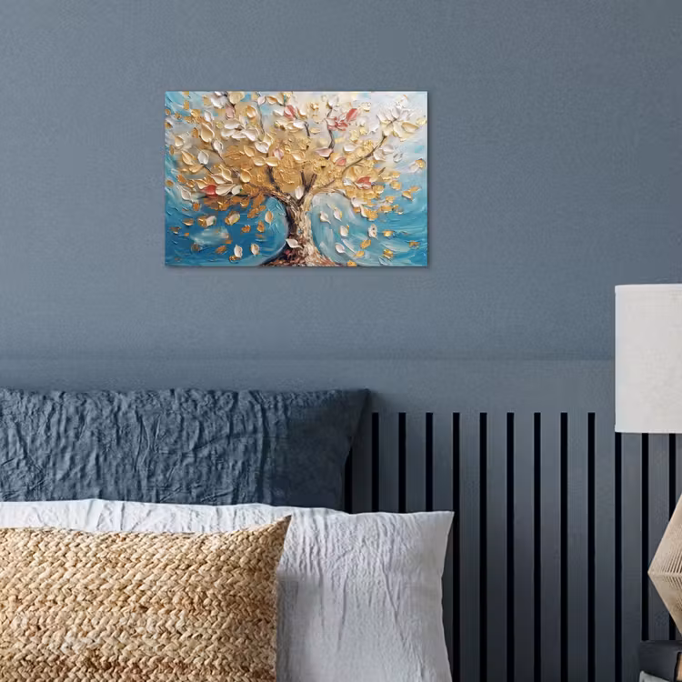 Boom - Blauw - Goud - Abstract - Modern poster papier klein -sfeer2