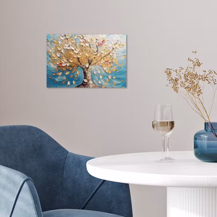 Boom - Blauw - Goud - Abstract - Modern poster papier klein -sfeer3