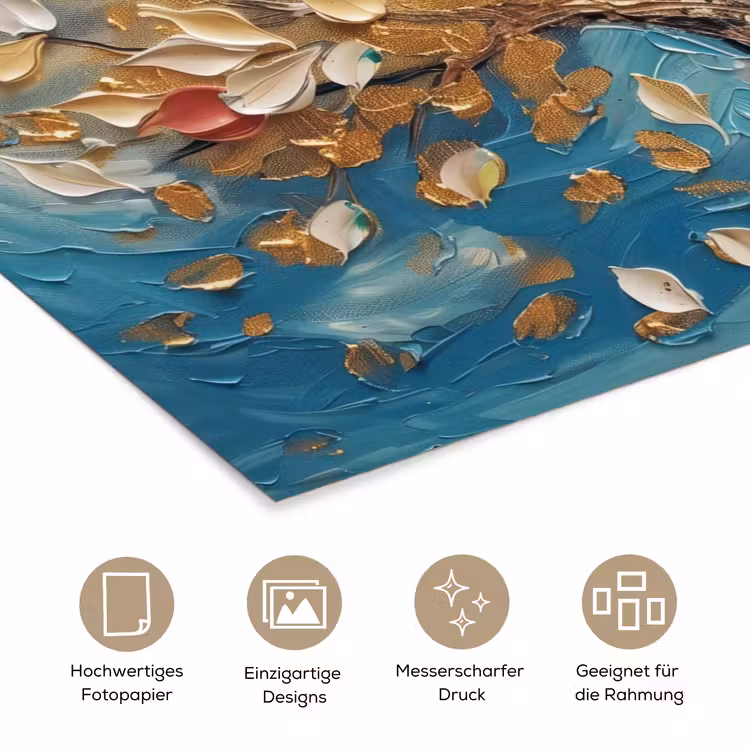 Boom - Blauw - Goud - Abstract - Modern poster papier klein -tcloseup_DE