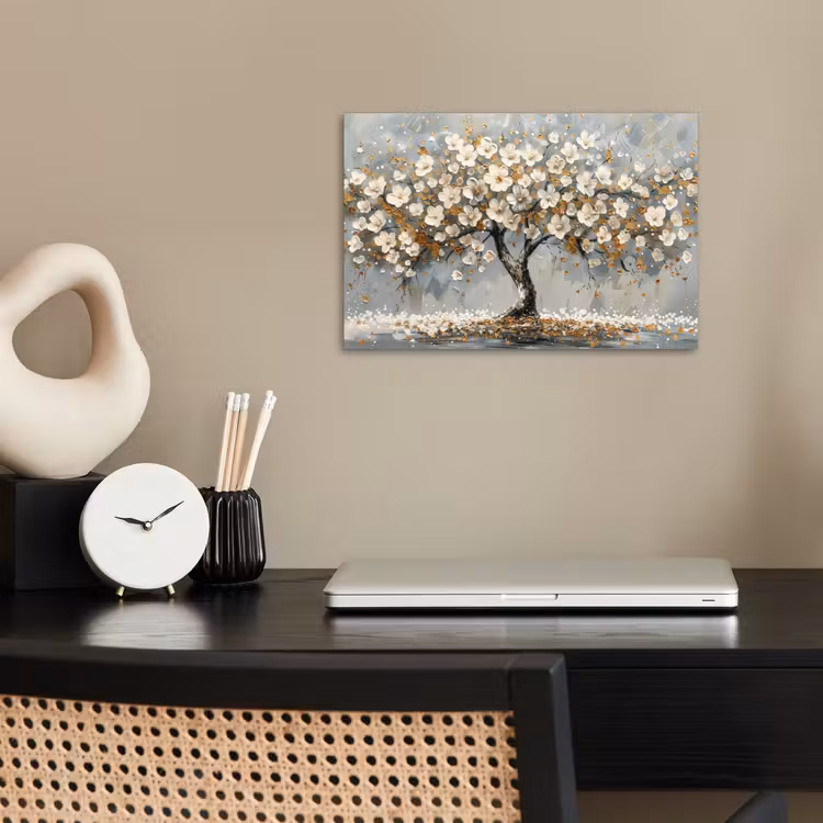 Boom - Bloemen - Wit - Natuur - Kunst poster papier klein -sfeer1
