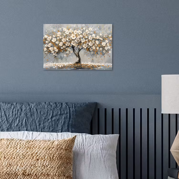 Boom - Bloemen - Wit - Natuur - Kunst poster papier klein -sfeer2