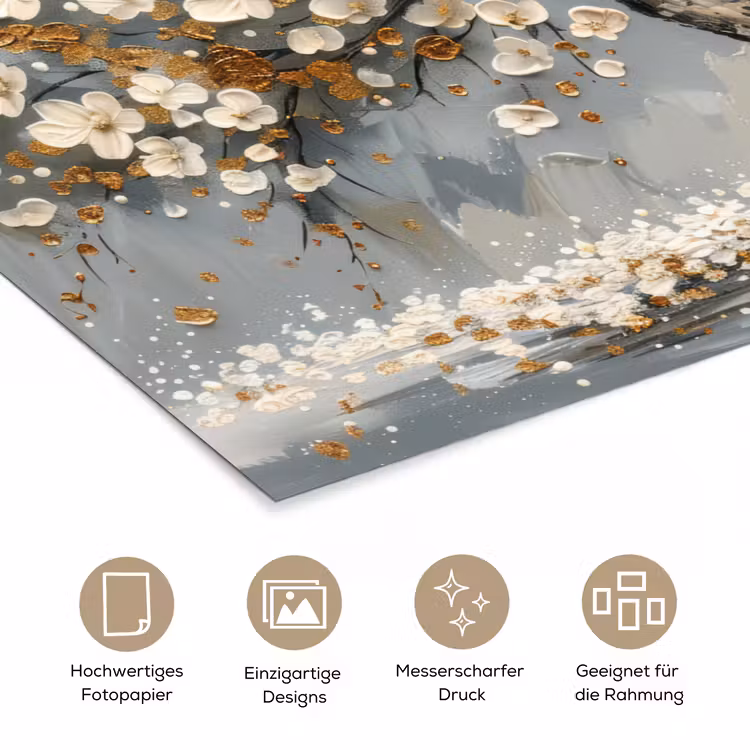 Boom - Bloemen - Wit - Natuur - Kunst poster papier klein -tcloseup_DE