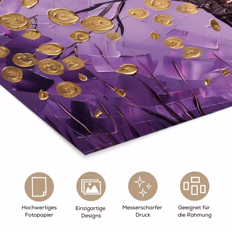 Levensboom - Boom - Paars - Goud - Modern poster papier klein -tcloseup_DE