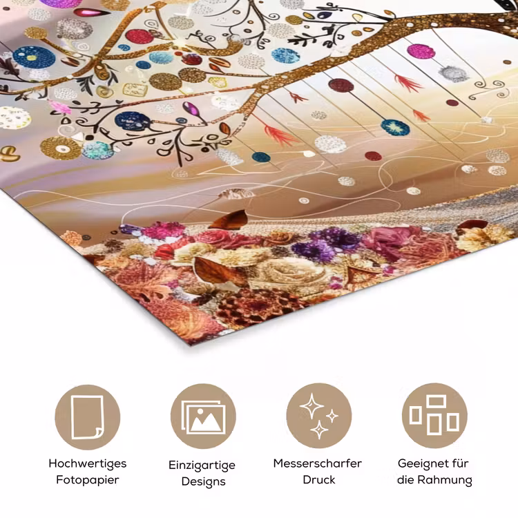 Levensboom - Goud - Kleurrijk - Abstract - Aesthetic poster papier klein -tcloseup_DE