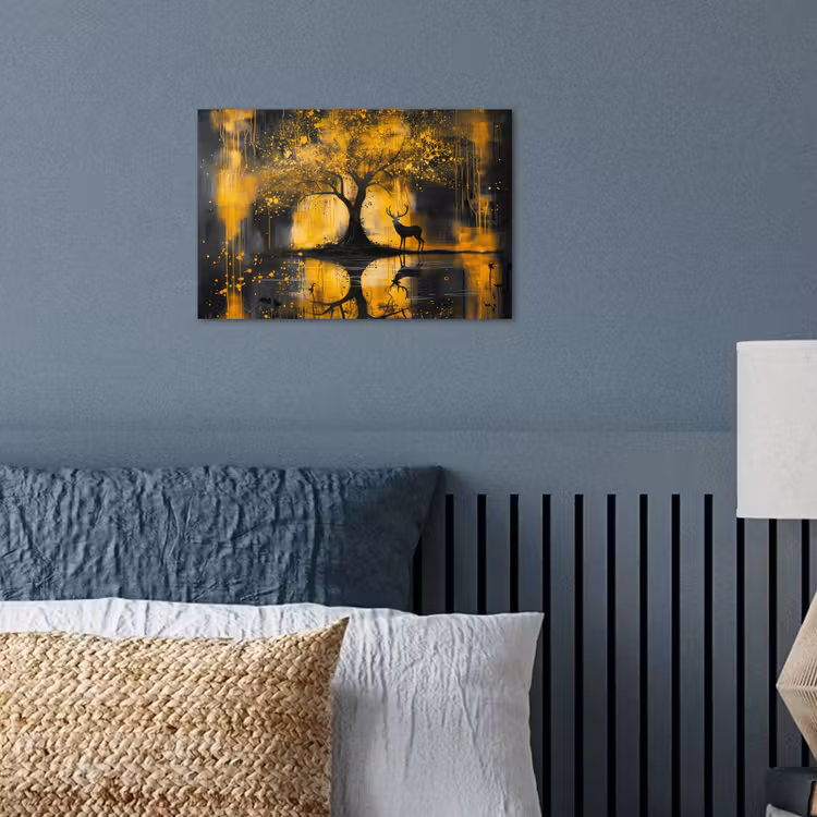 Boom - Verflook - Hert - Natuur - Goud poster papier klein -sfeer2