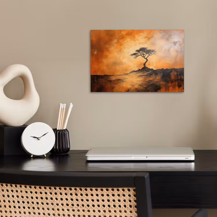Boom - Landschap - Oranje poster papier klein -sfeer1