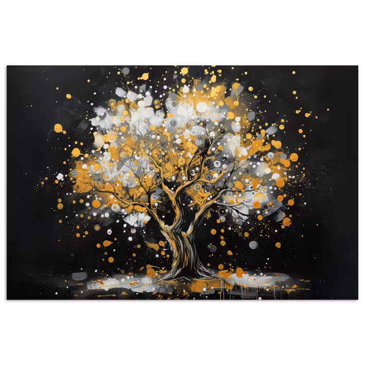Boom - Zwart - Goud - Wit - Modern poster papier klein -3d