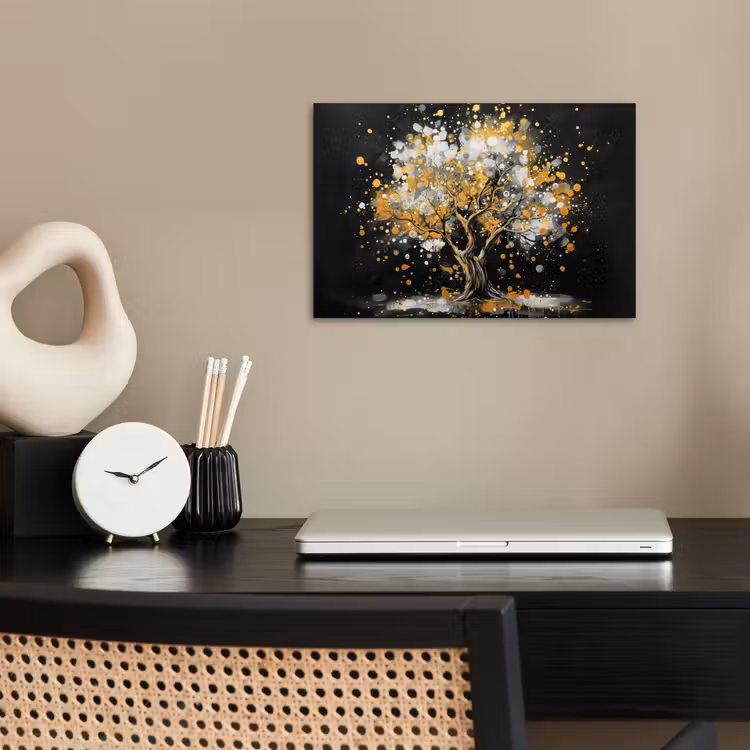 Boom - Zwart - Goud - Wit - Modern poster papier klein -sfeer1