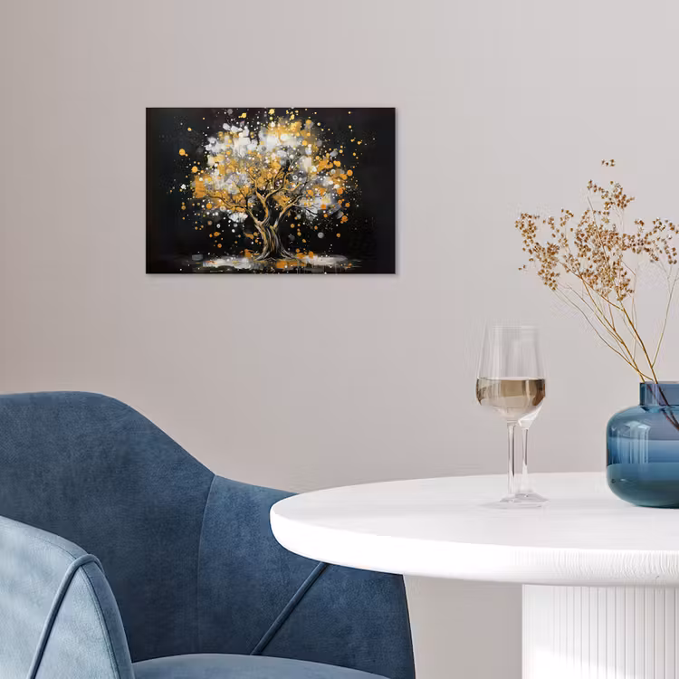 Boom - Zwart - Goud - Wit - Modern poster papier klein -sfeer3