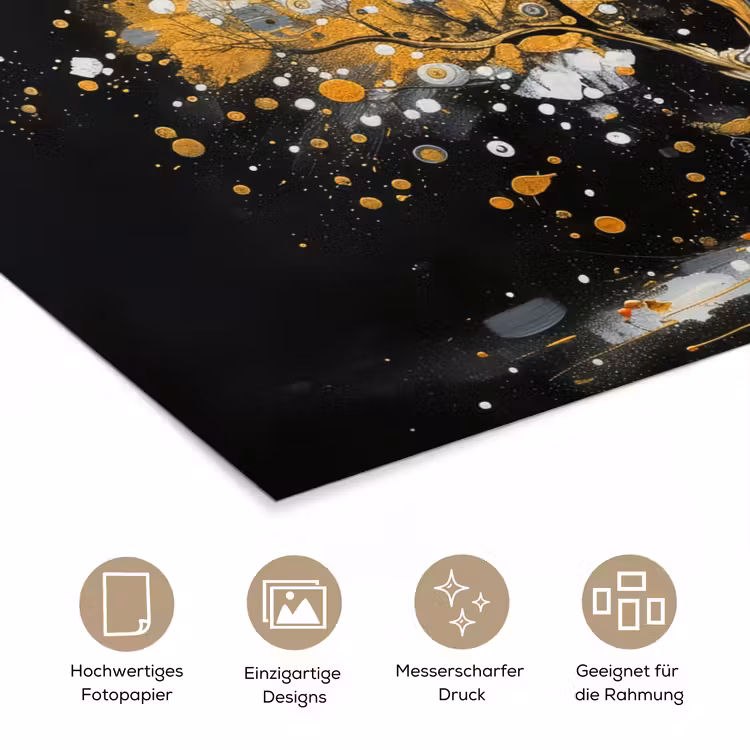 Boom - Zwart - Goud - Wit - Modern poster papier klein -tcloseup_DE