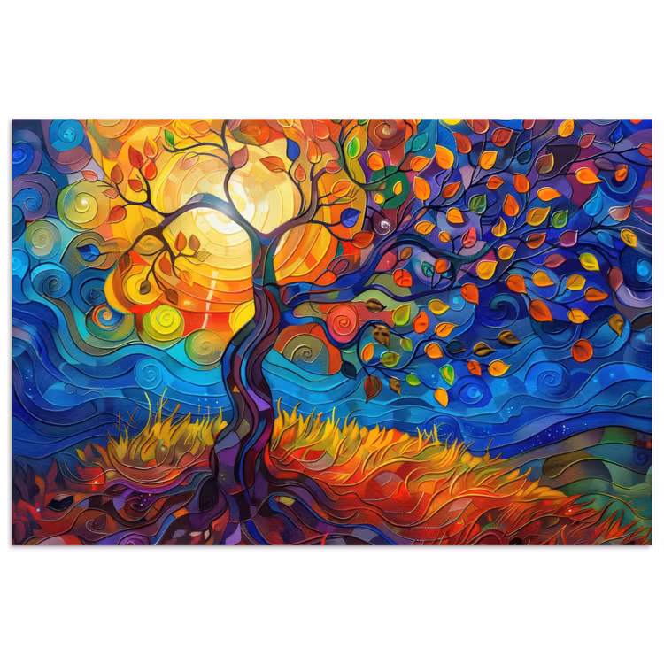 Boom - Zon - Verflook - Kleuren - Abstract poster papier klein -3d