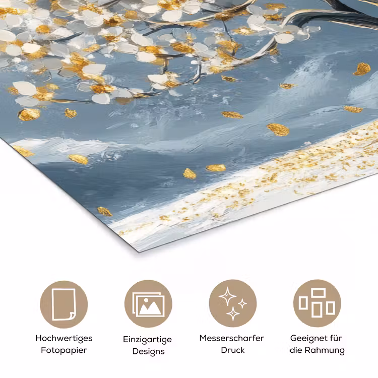 Boom - Winter - Levensboom - Modern - Goud poster papier klein -tcloseup_DE