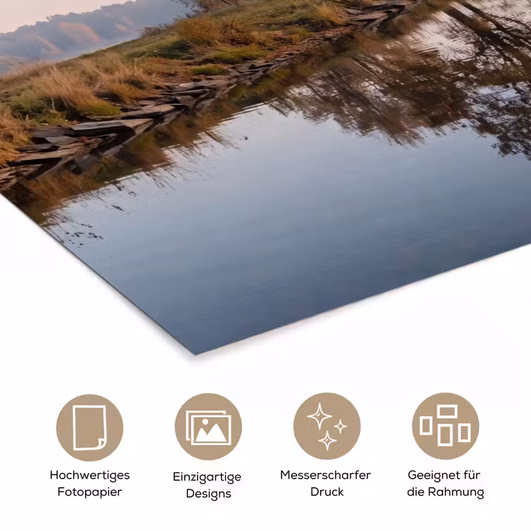 Bomen - Reflectie - Water - Zonsopgang - Serene poster papier klein -tcloseup_DE