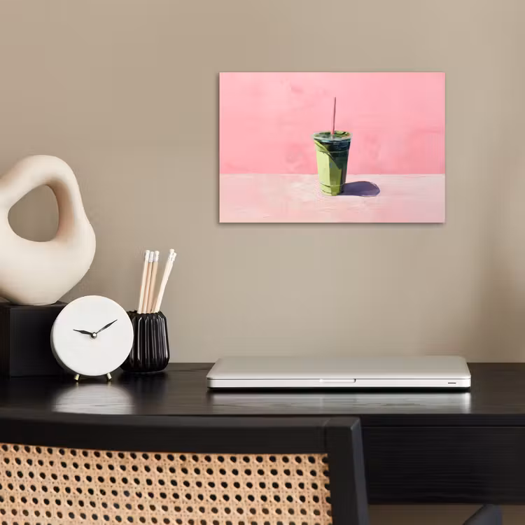Beker - Rietje - Minimalistisch - Groen poster papier klein -sfeer1