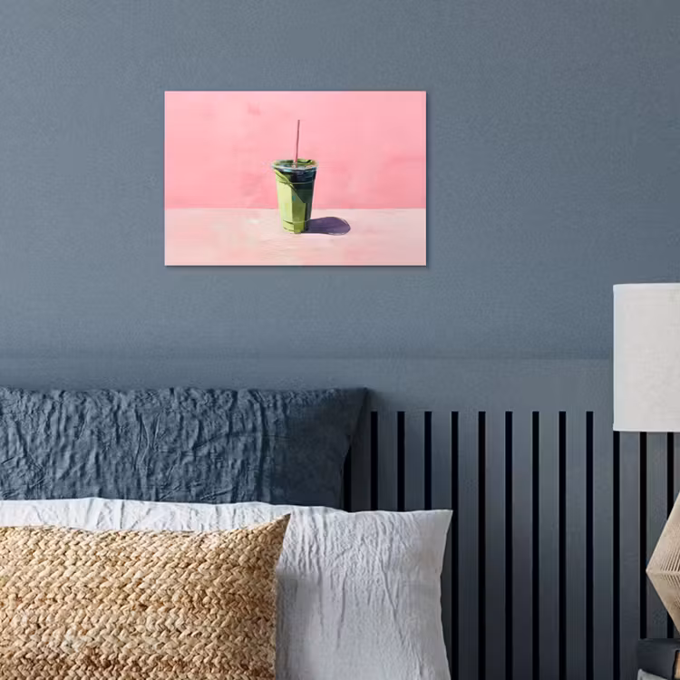 Beker - Rietje - Minimalistisch - Groen poster papier klein -sfeer2