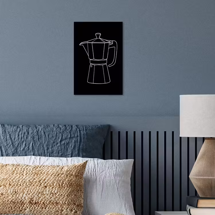 Mokkapot - Zwart - Wit - Lijntekening poster papier klein -sfeer2