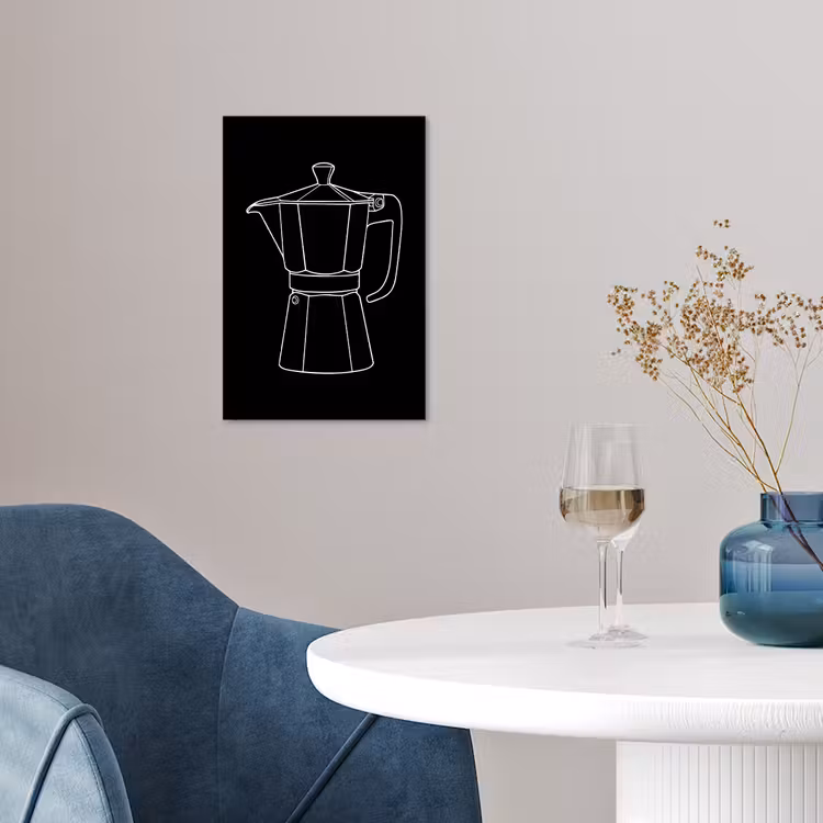 Mokkapot - Zwart - Wit - Lijntekening poster papier klein -sfeer3