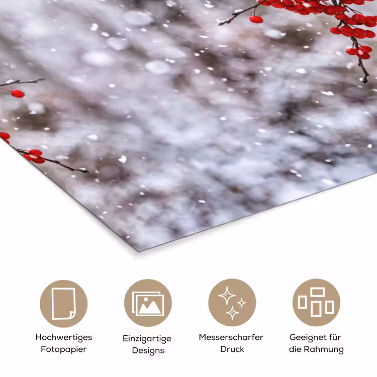 Bessen - Takken - Sneeuw - Winter - Kleurrijk poster papier klein -tcloseup_DE