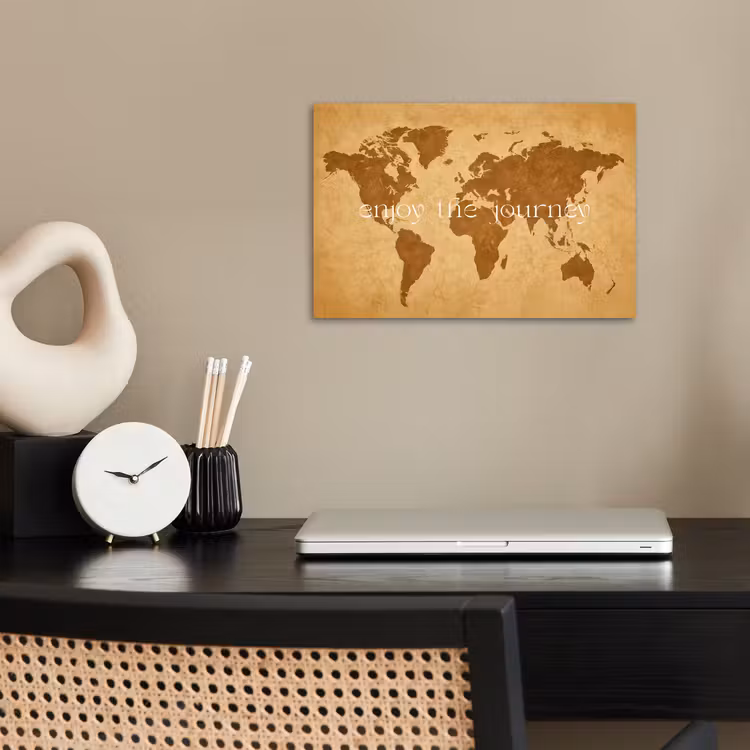 Beige - Papierstructuur - Wereldkaart poster papier klein -sfeer1