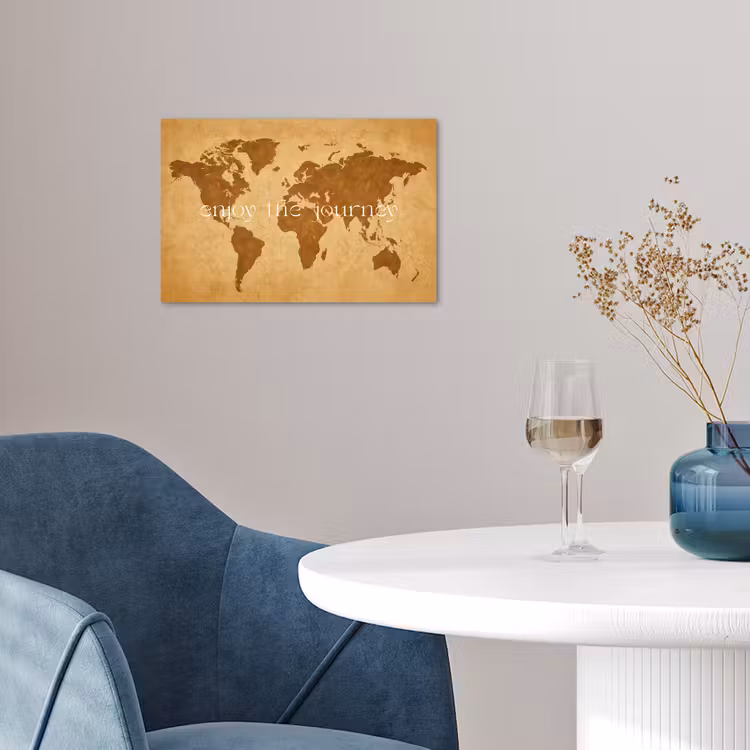 Beige - Papierstructuur - Wereldkaart poster papier klein -sfeer3
