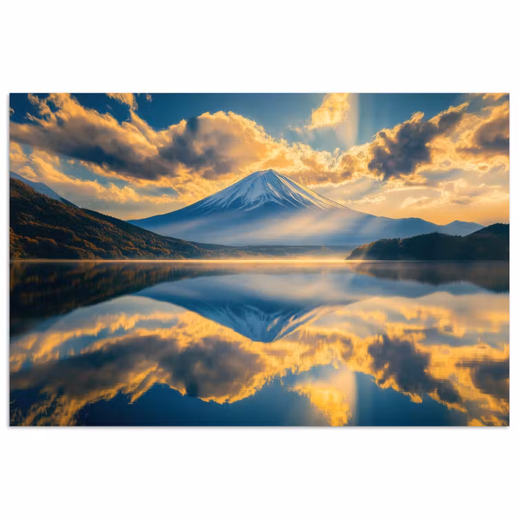 Berg - Rivier - Zonsondergang poster papier klein -3d
