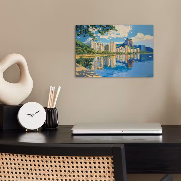 Berg - Skyline - Strand - Water poster papier klein -sfeer1
